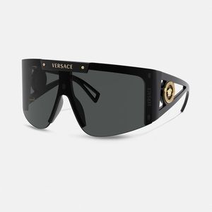 Black Medusa Icon Shield Sunglasses w/ extra orange/purple gradient lens